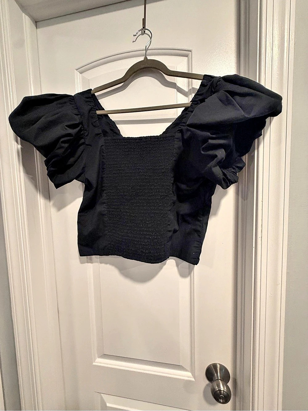 Abercrombie Smocked Top Black Puff Sleeve Crop Top Size XL